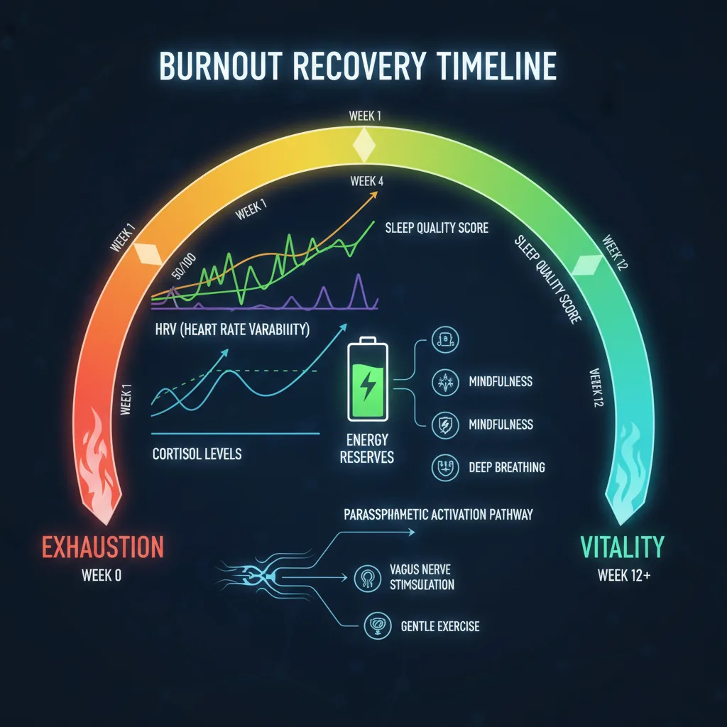 Gráfico de las 4 fases del burnout: entusiasmo, estancamiento, frustración y apatía, con los cambios en el cortisol
