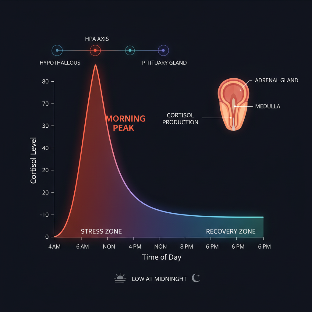 Diagrama de los efectos sistémicos del cortisol crónicamente elevado en el cuerpo humano