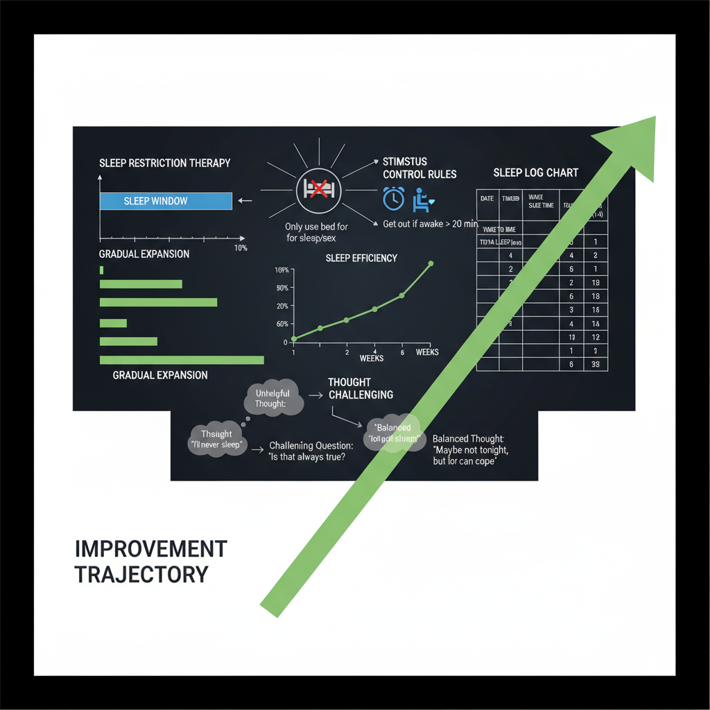 Protocolo visual de TCC-I: restricción de sueño, control de estímulos y reestructuración cognitiva para insomnio crónico