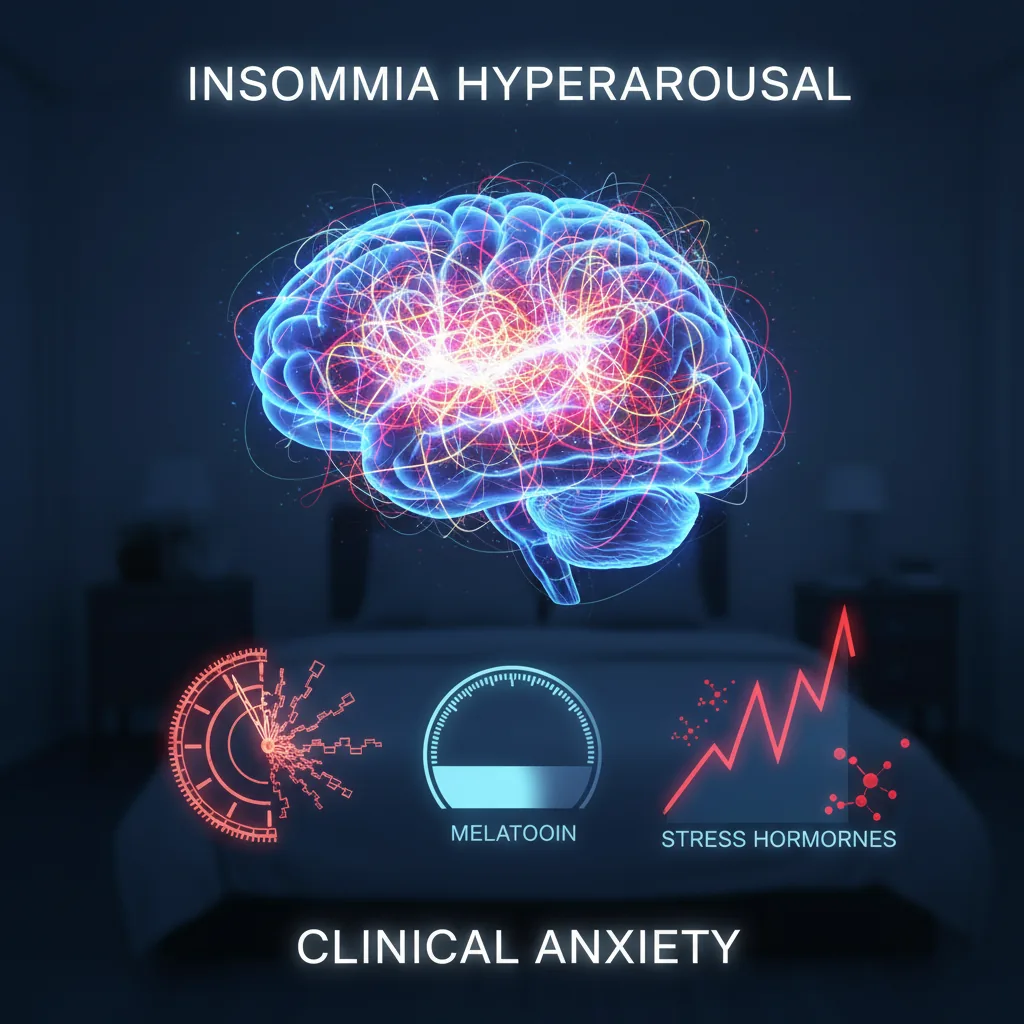 Diagrama del ciclo de perpetuación del insomnio crónico: hiperactivación, cogniciones disfuncionales y condicionamiento negativo