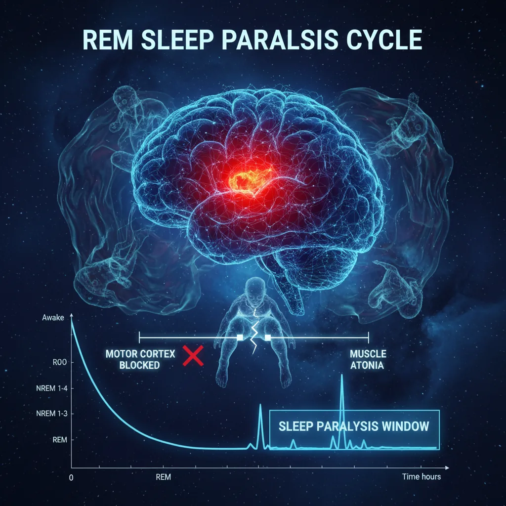 Diagrama del ciclo del sueño mostrando la fase REM y la atonía muscular característica